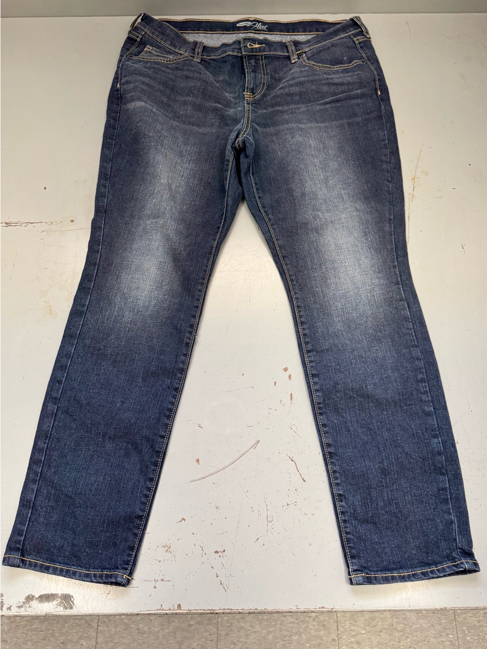 Old Navy Flirt Women's Dark Wash Distressed Bootcut Denim Jeans size 14 short